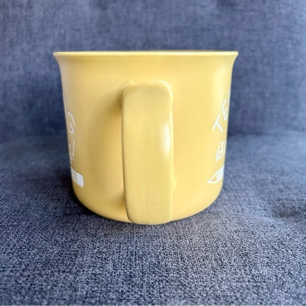 “Teaching is my Thing” Colorful Pencil Lined Coffee Mug, Yellow, White, 20 oz